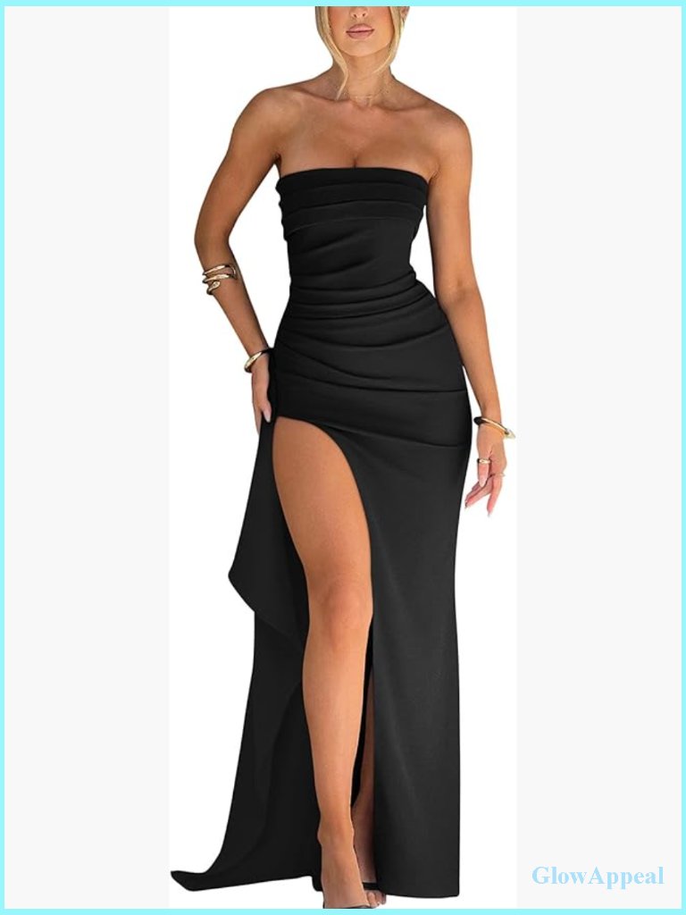 Strapless Ruched Bodycon High Split Long Formal Evening Dress